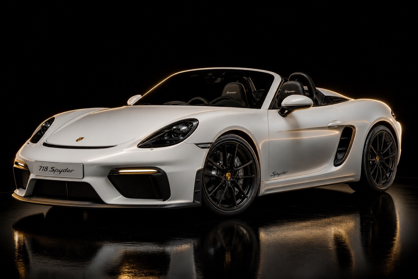 718 Spyder in a black studio with gold rim light
