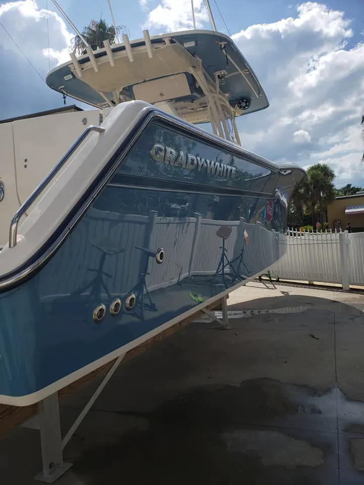 Center console boat polished on the trailer