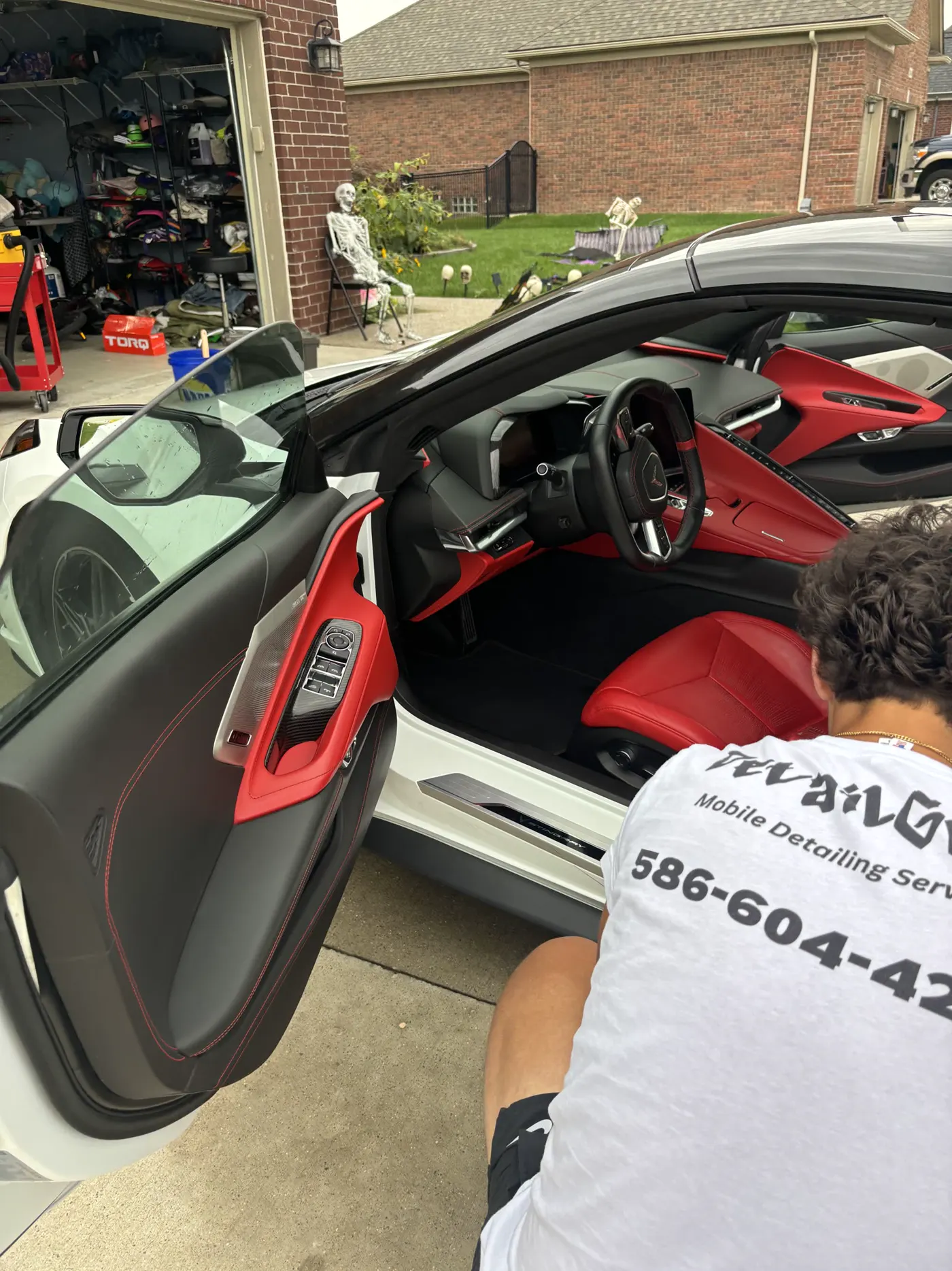 Red leather Corvette interior mid-detail
