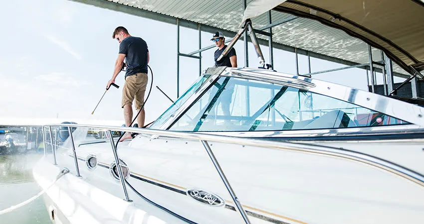 Boat detailing on the water