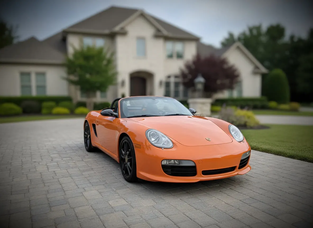Orange Porsche detailed at a customer home