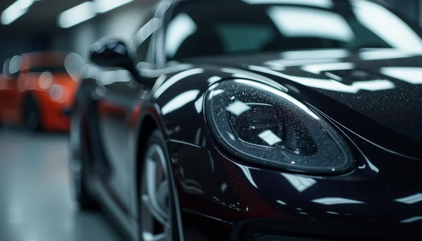Deep gloss on black Porsche paint after correction