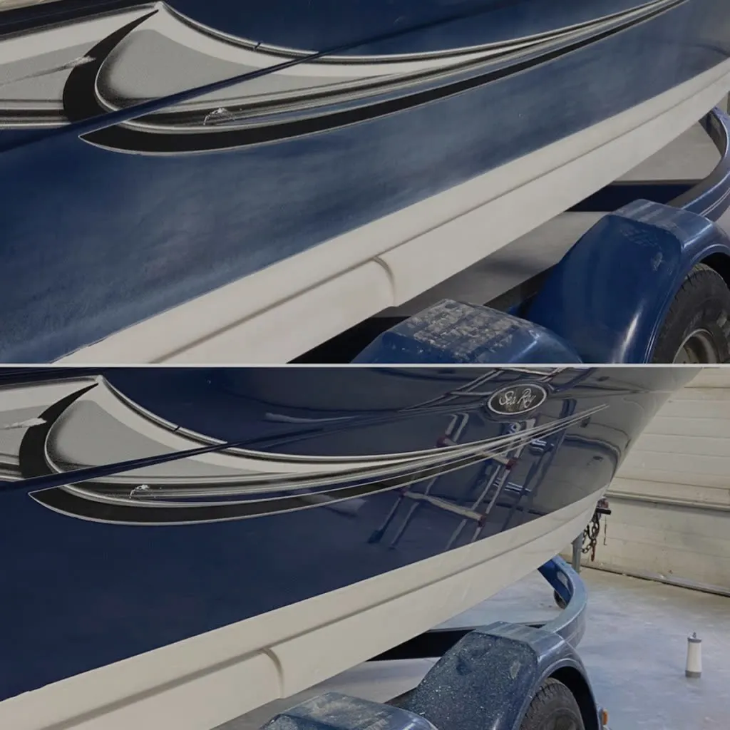 Blue paint before and after machine correction