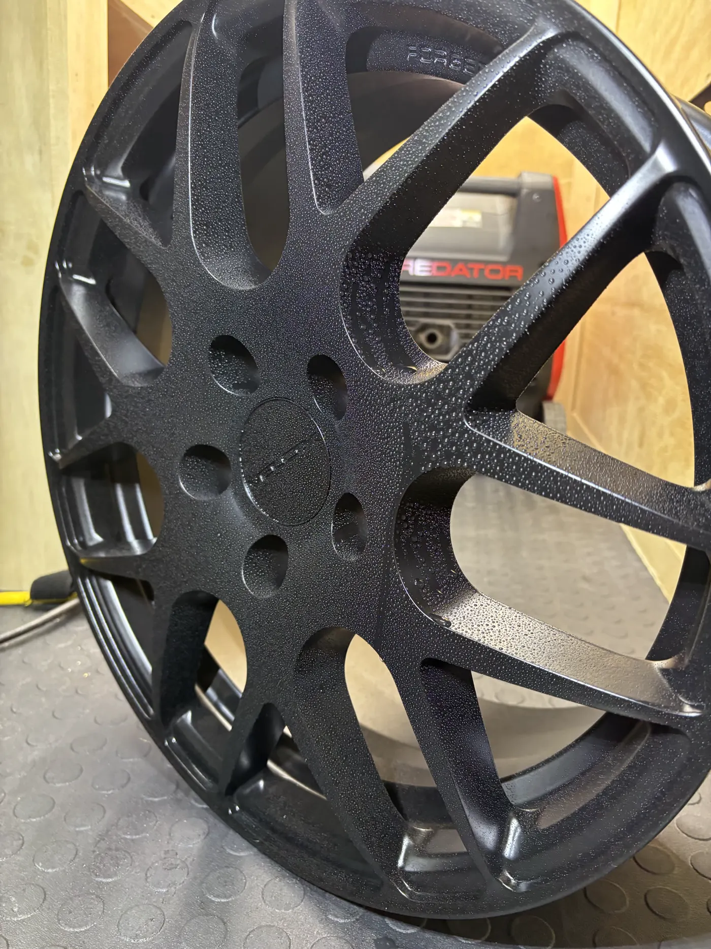 Wheel face cleaned down to bare finish