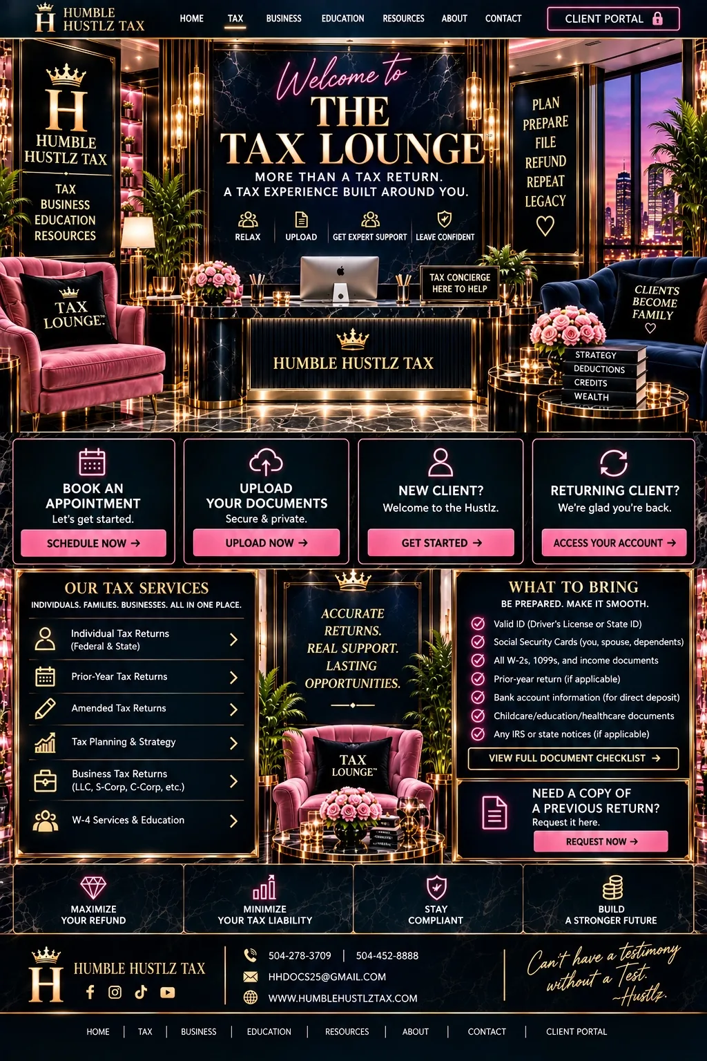 Original approved THE TAX LOUNGE™ design, shown complete and unchanged