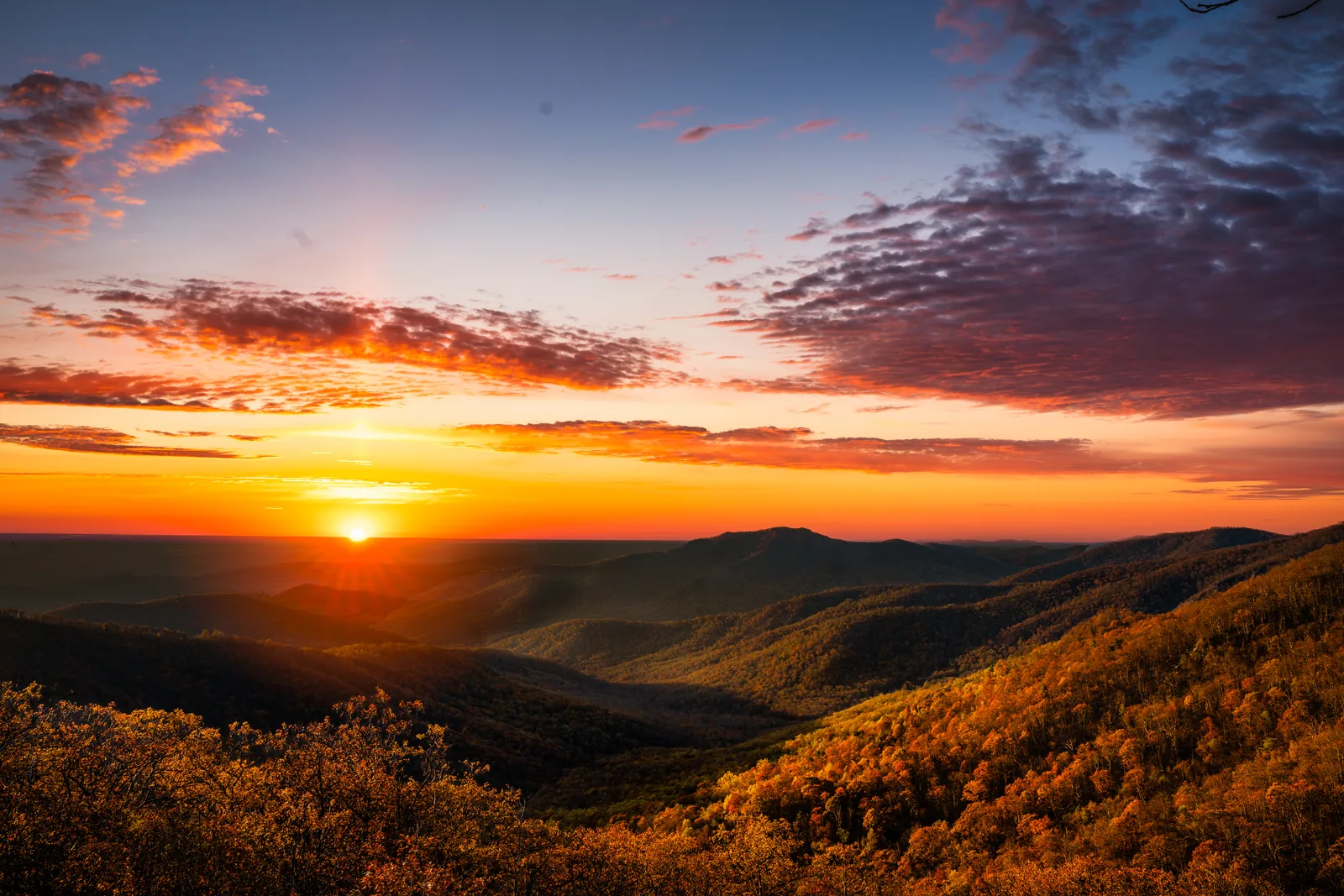 Sunrise over the Blue Ridge Mountains in Shenandoah National Park