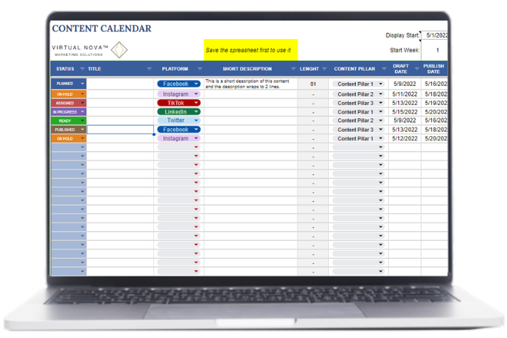 free marketing content calendar virtual nova