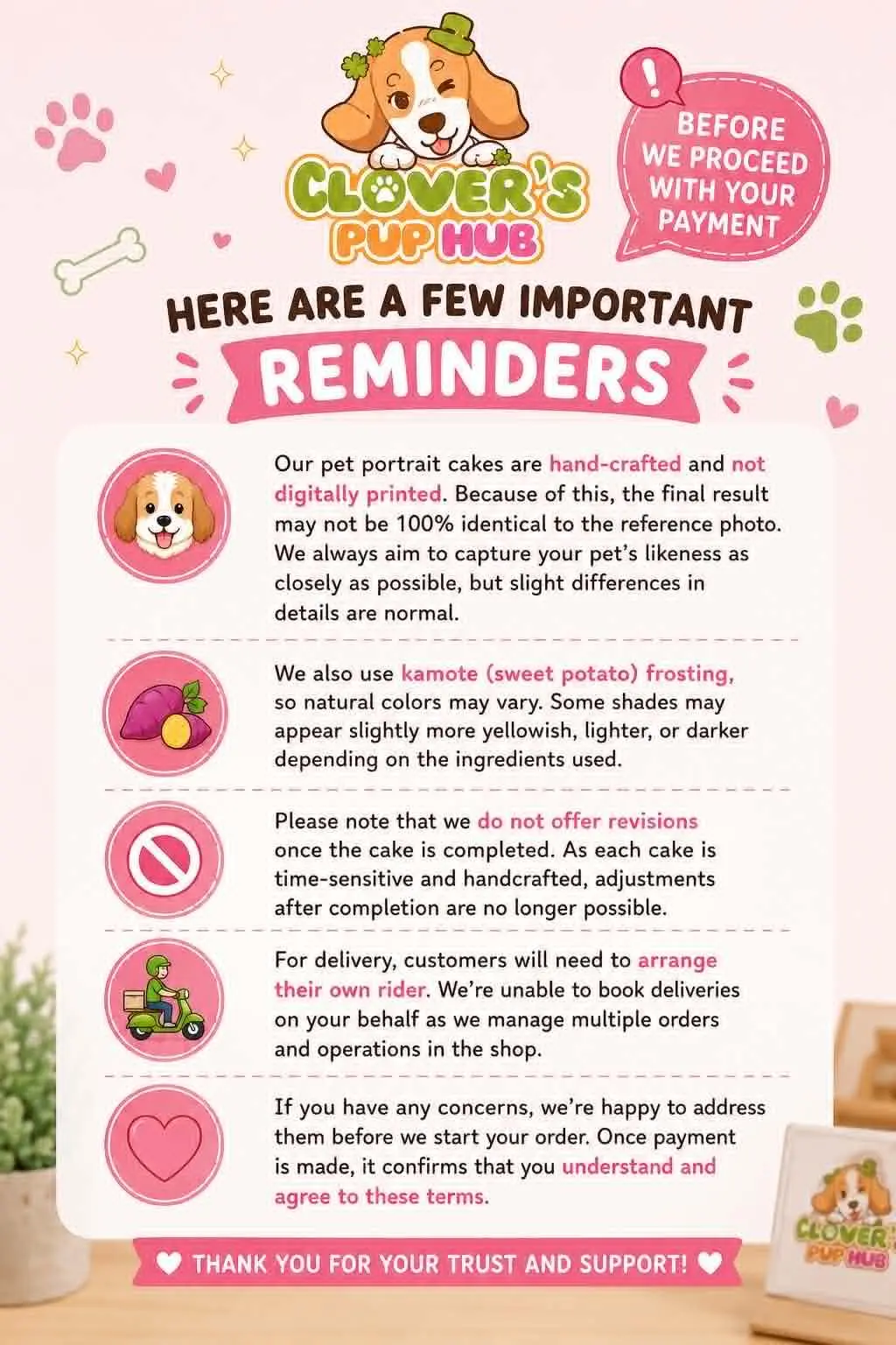 Important reminders before payment