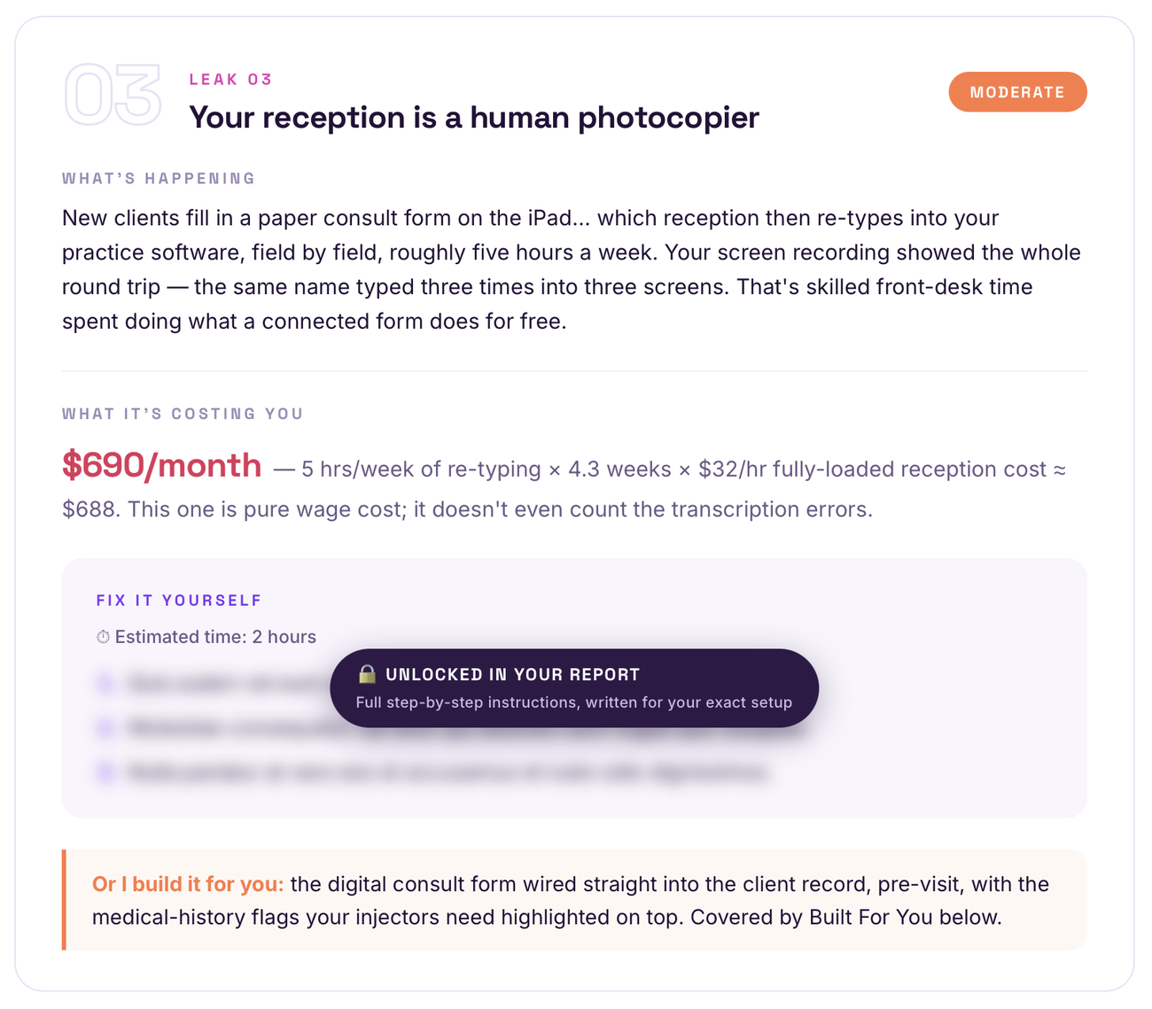 Sample report — leak three with monthly cost