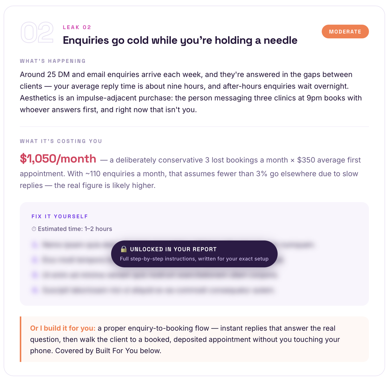 Sample report — leak two with monthly cost