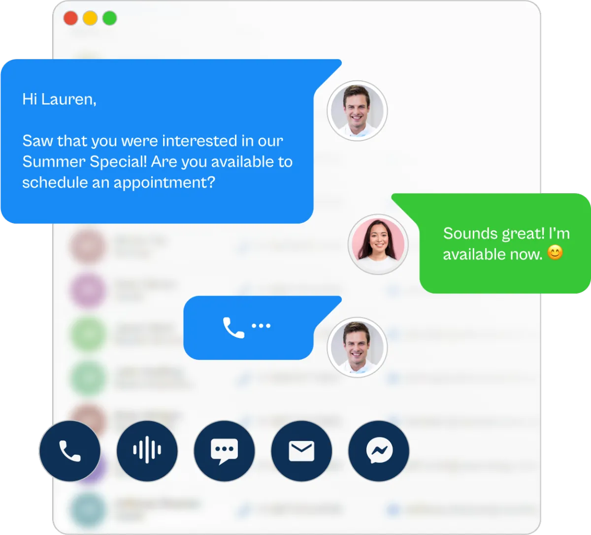 Automated AI chat responding to customer inquiries and booking appointments through multichannel messaging