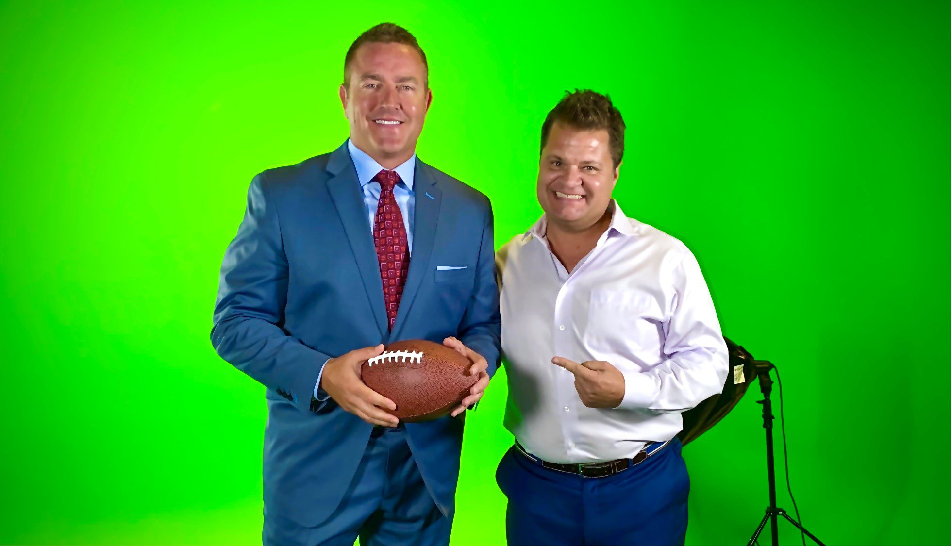 Kirk Herbstreit of ESPN recording with Storm Bennett at Killerspots Agency studio in Cincinnati