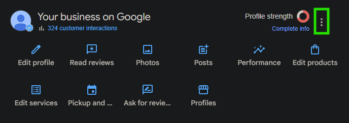 Your business on Google panel with the three-dot menu highlighted