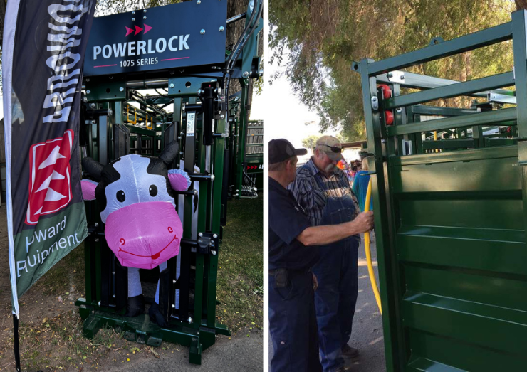Visitors examining Howard Equipment livestock handling equipment at the Eastern Idaho State Fair Visitors examining Howard Equipment livestock handling equipment at the Eastern Idaho State Fair
