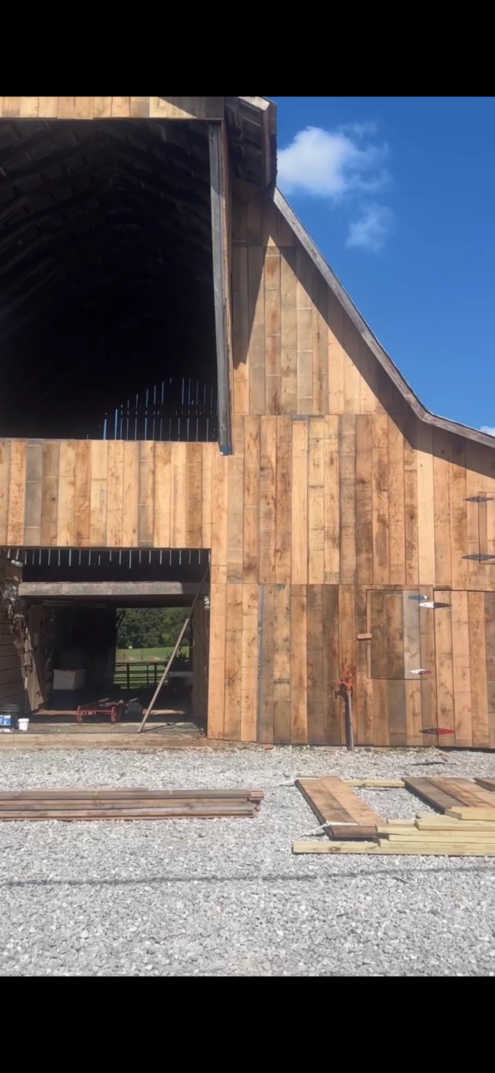 JT's Flag Barn — Renovation progress view of the JT's Flag Barn facade