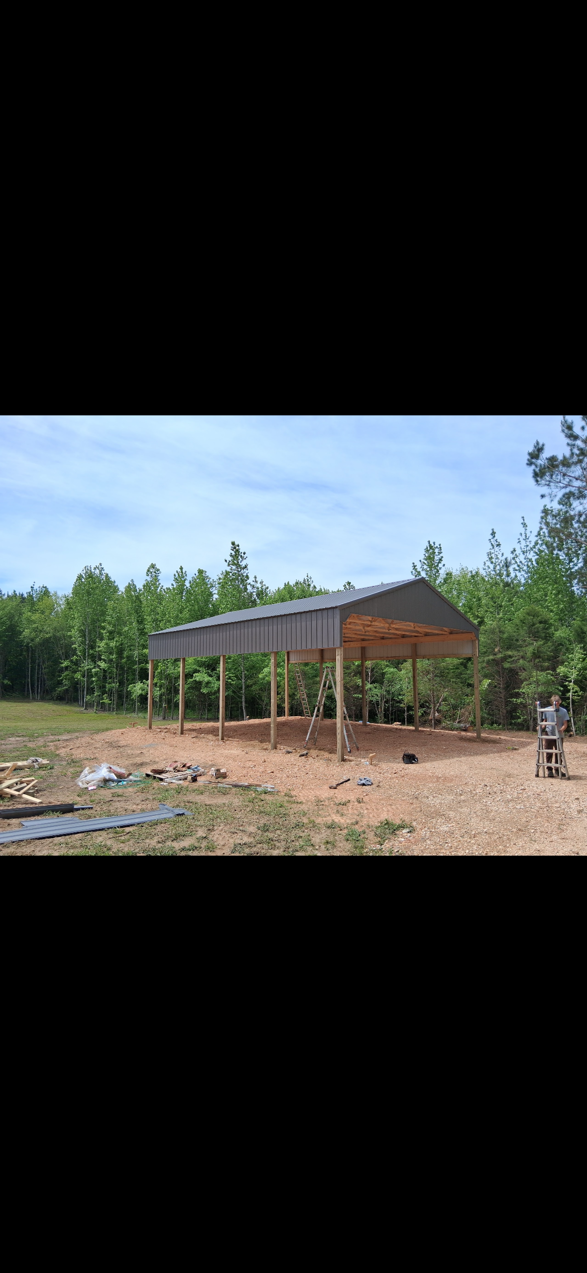 Open-Sided Pole Barn — Roofline and trim detail on the pole barn structure