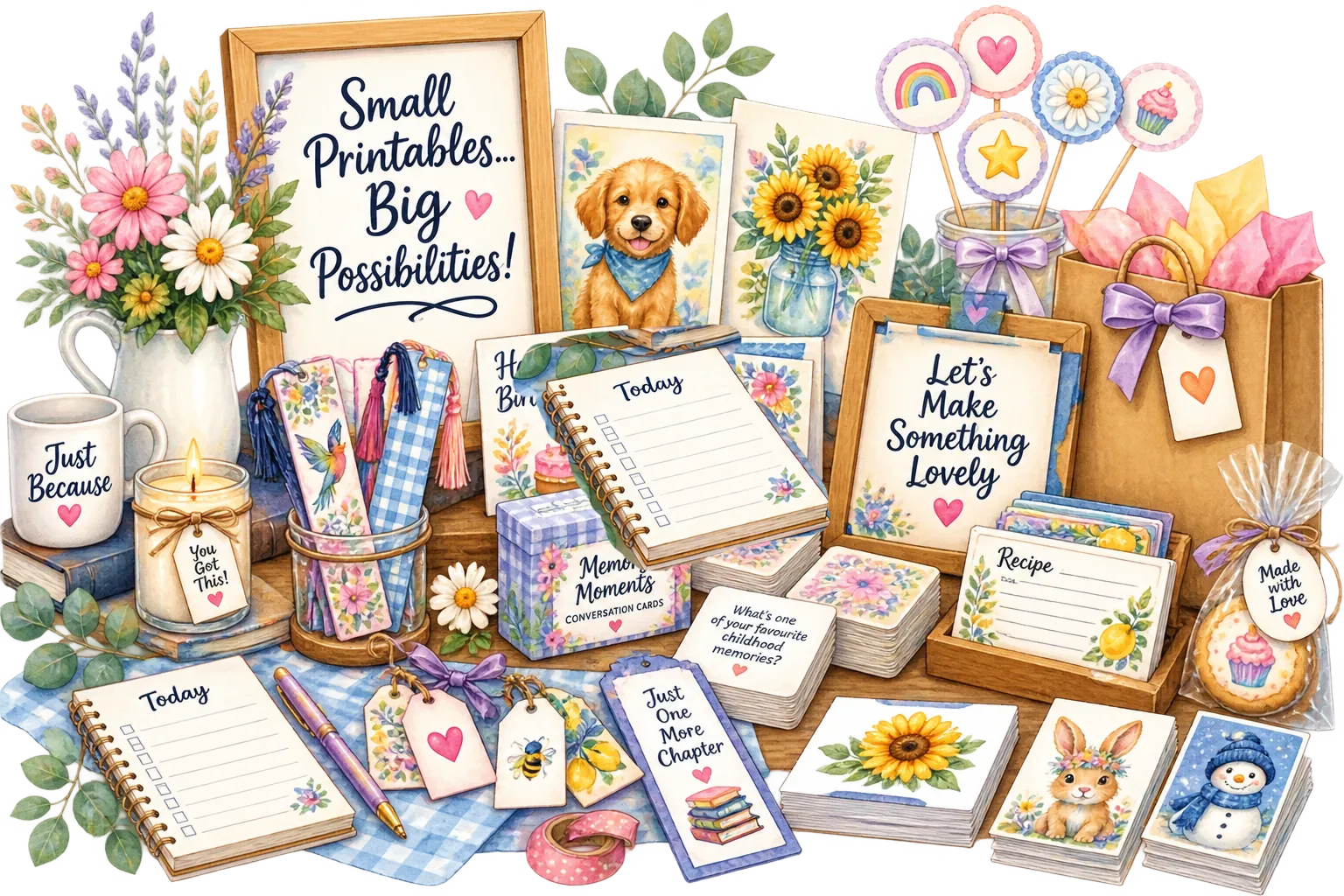 A collection of printable gift product ideas