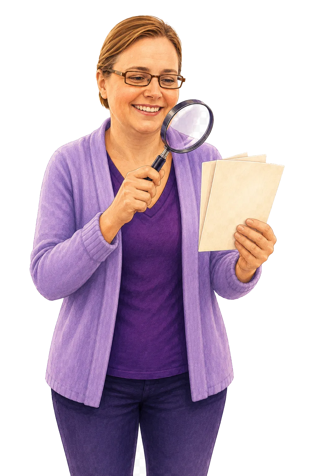 Mrs. Blanks using a magnifying glass