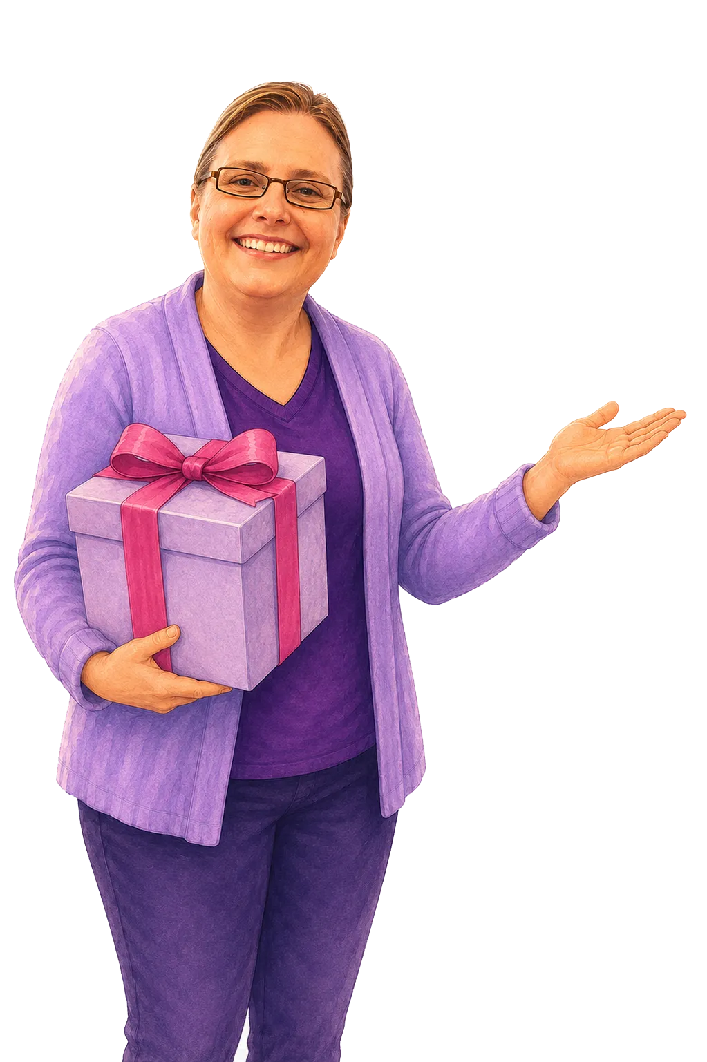 Mrs. Blanks holding a gift box