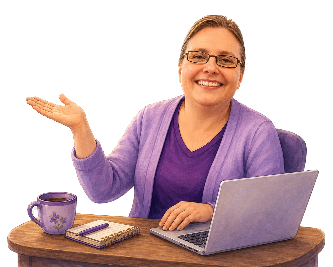 Mrs. Blanks at her desk with laptop