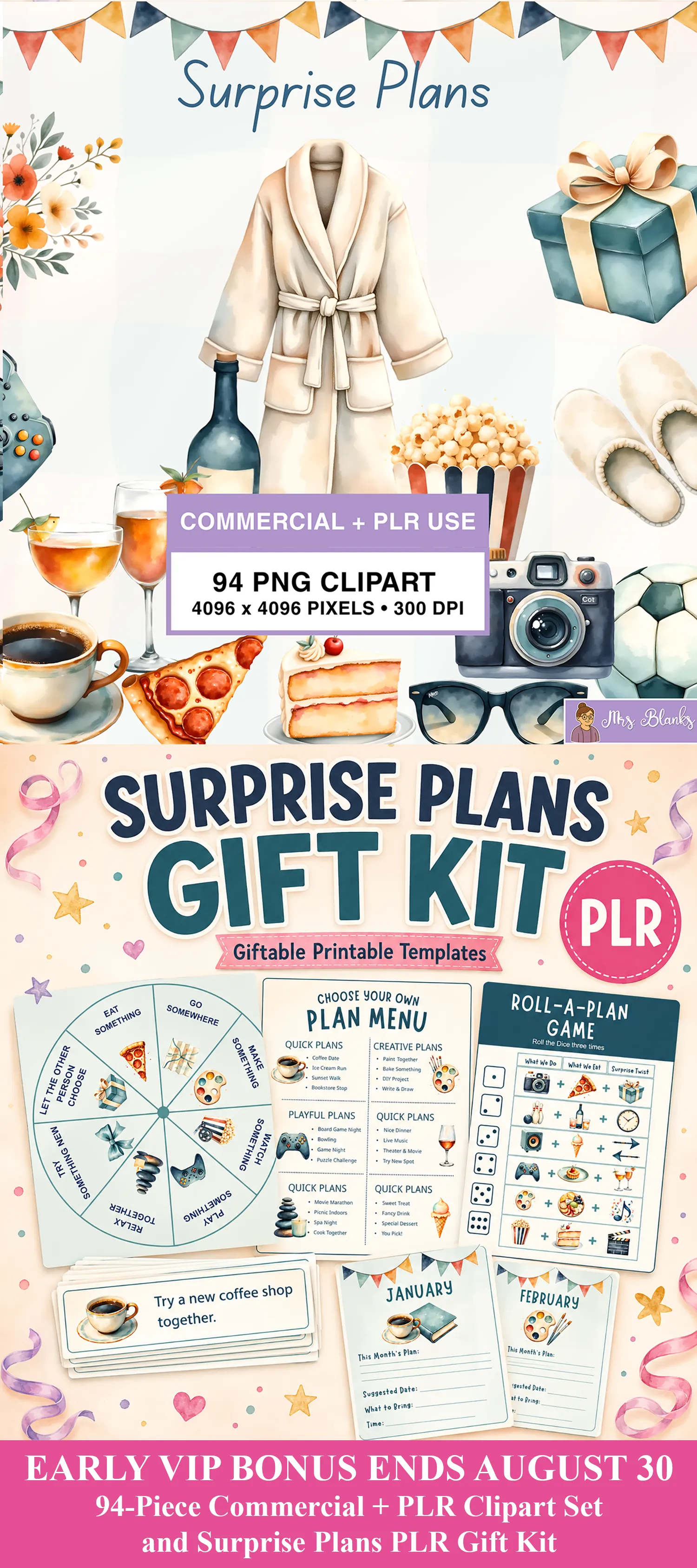 Surprise Plans commercial and PLR clipart set with matching Surprise Plans PLR gift kit