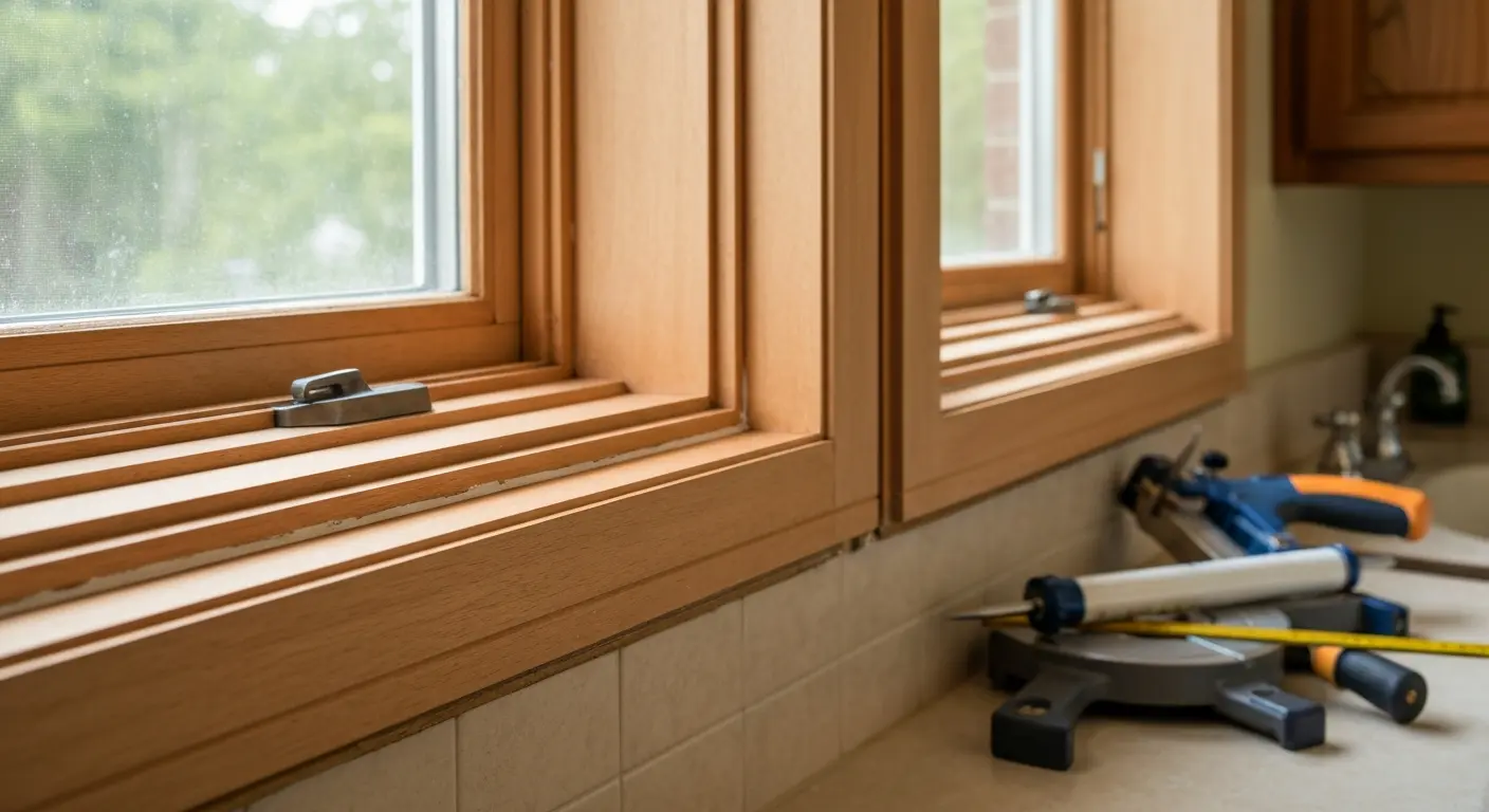 Window trim work in bathroom