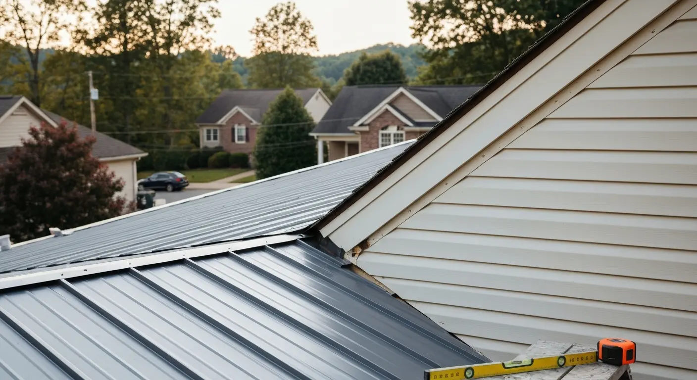 New metal roof and vinyl siding installation