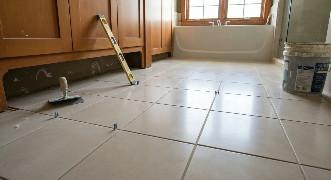 Ceramic tile bathroom flooring