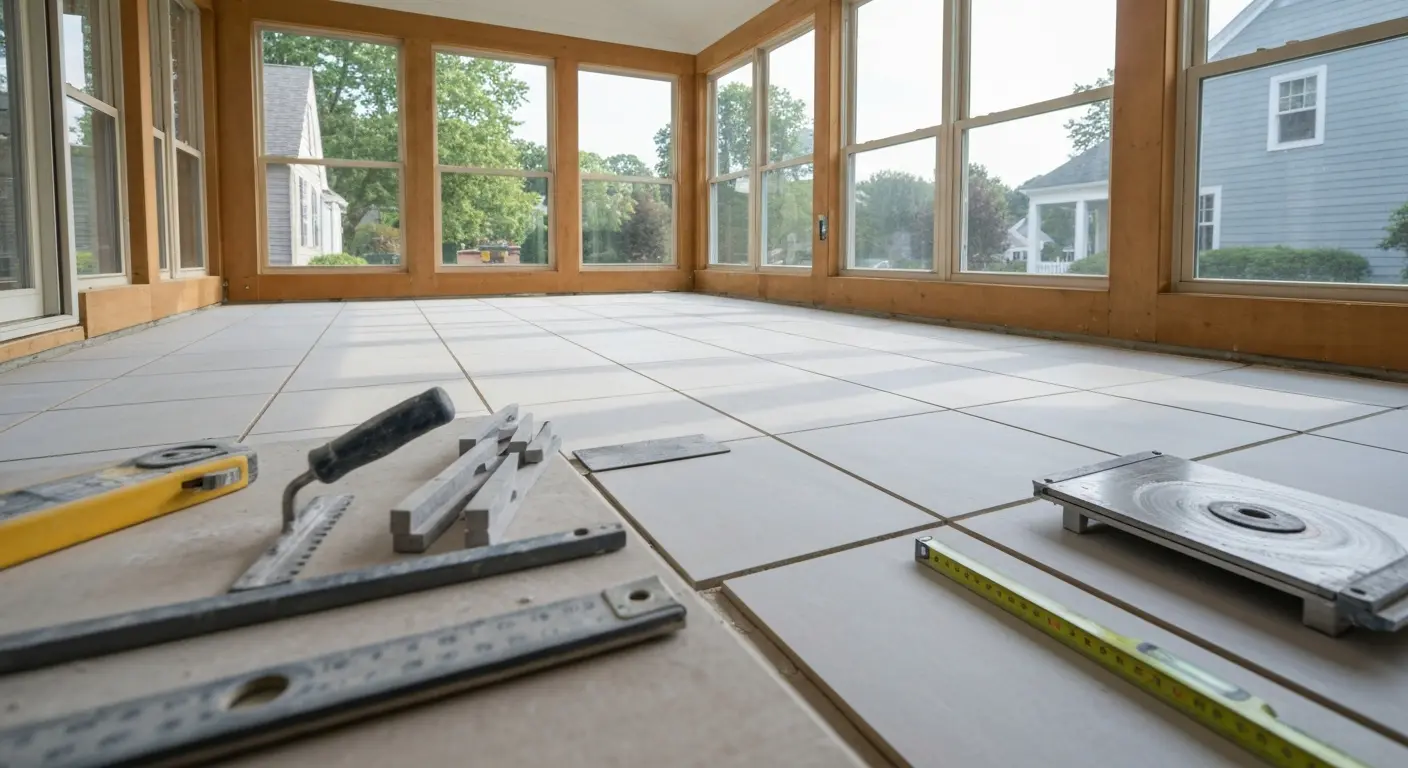 Tile sunroom flooring installation