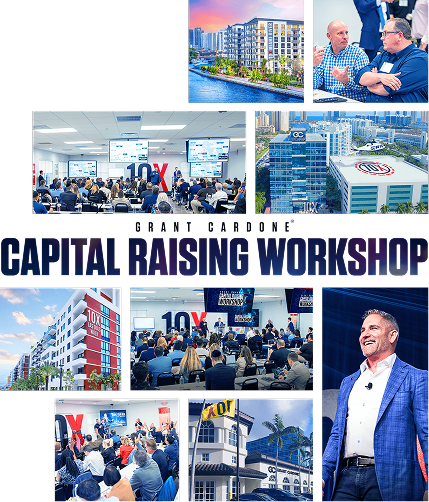 Grant Cardone Capital Raising Workshop — properties, the workshop room and Grant on stage