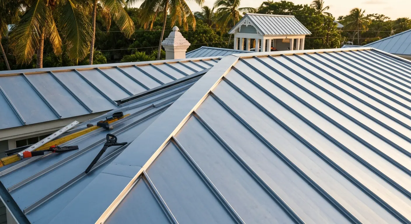 Metal roof installation on Key West home