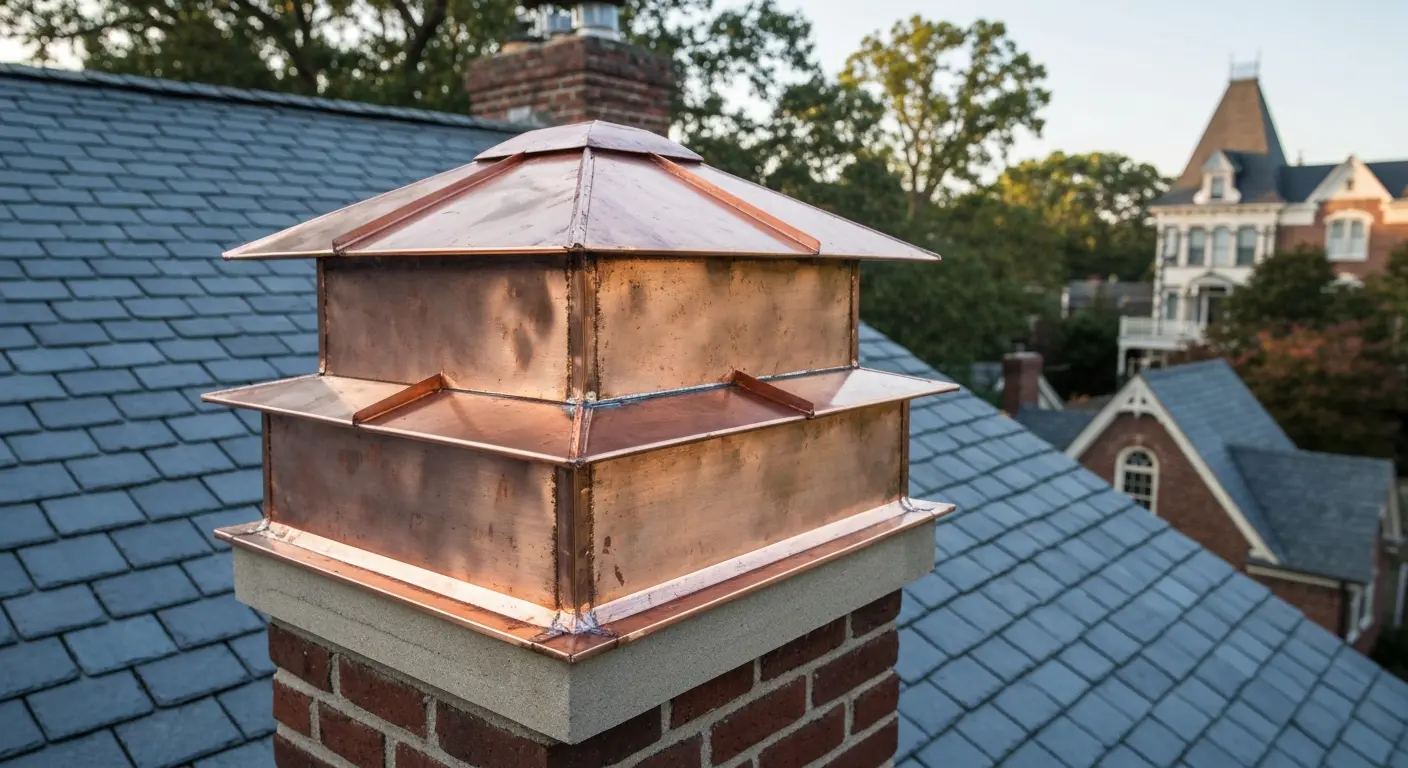 Copper chimney cap on historic home