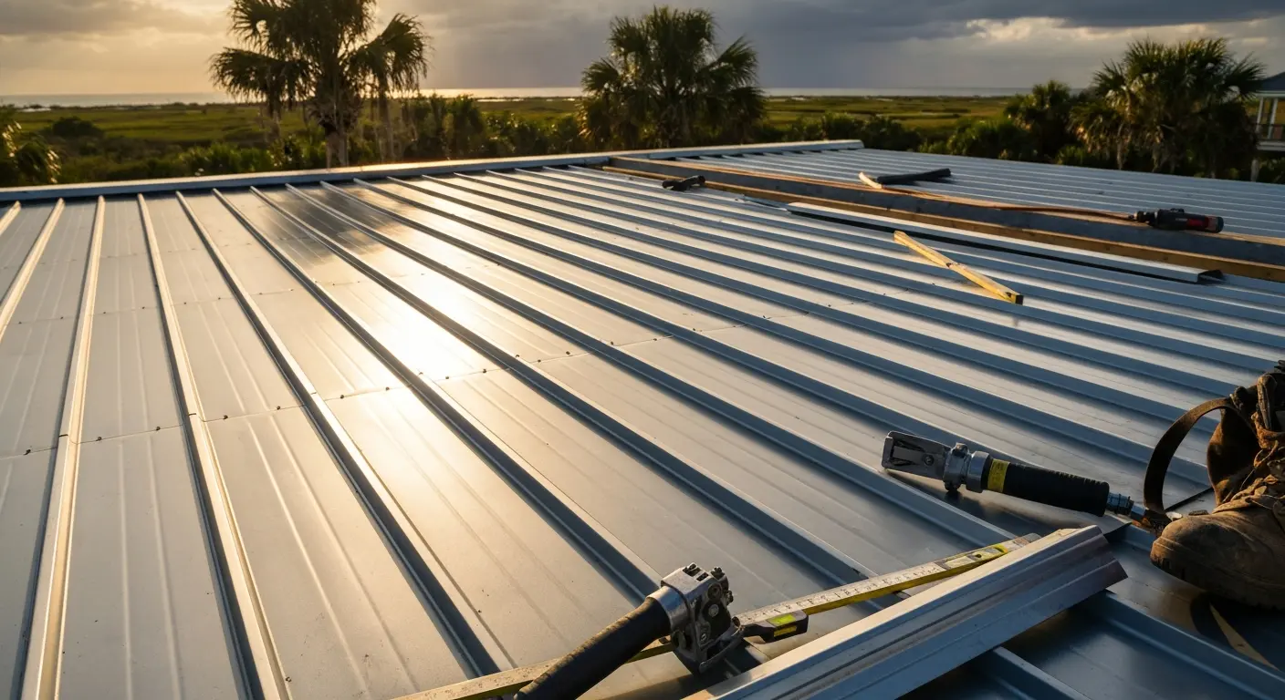 Standing seam metal roof installation
