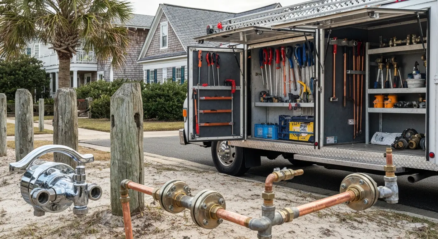 Service truck at island address