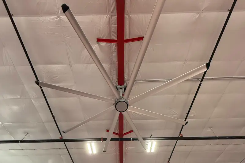 Large ceiling fan in a garage