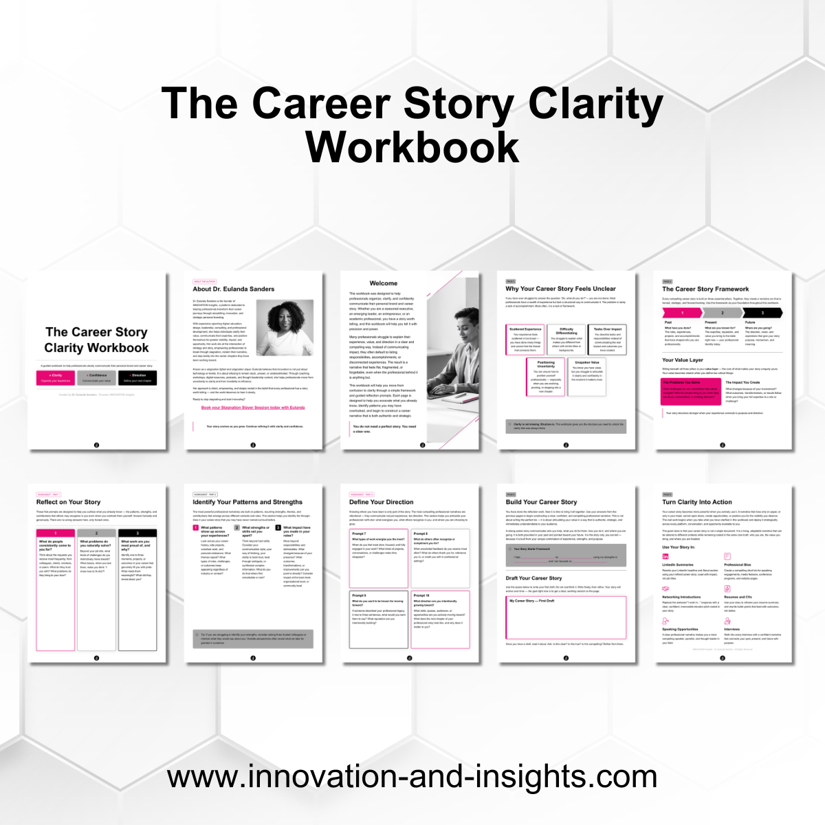 Homepage screenshot of career-story-clarity-workbook.innovation-and-insights.com