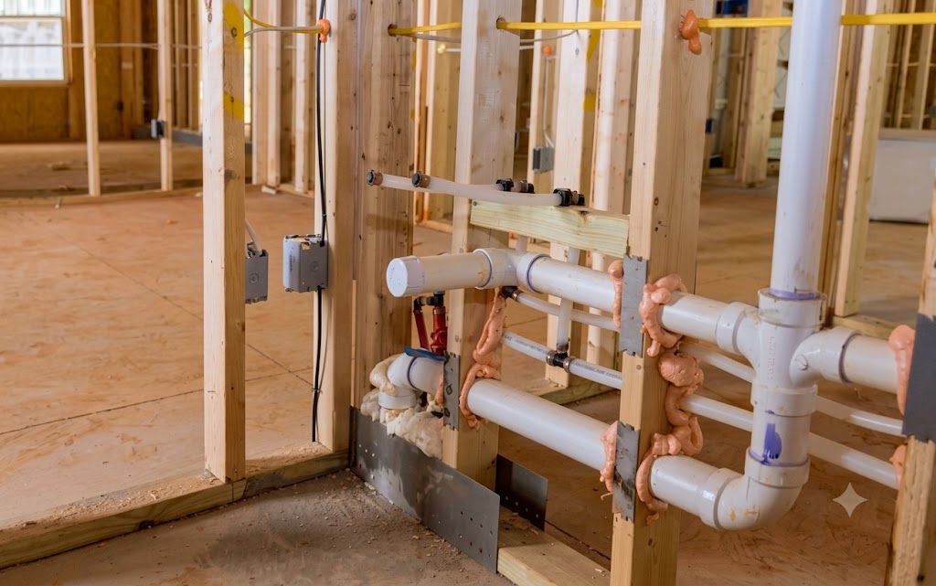 Professional new construction rough-in plumbing installation