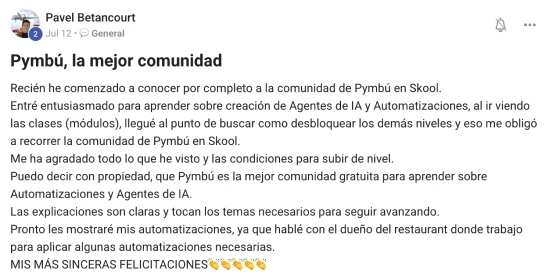Testimonio de alumno de Pymbú Academy