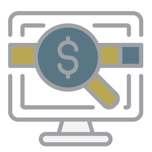 Magnifying glass with a dollar sign on the computer icon