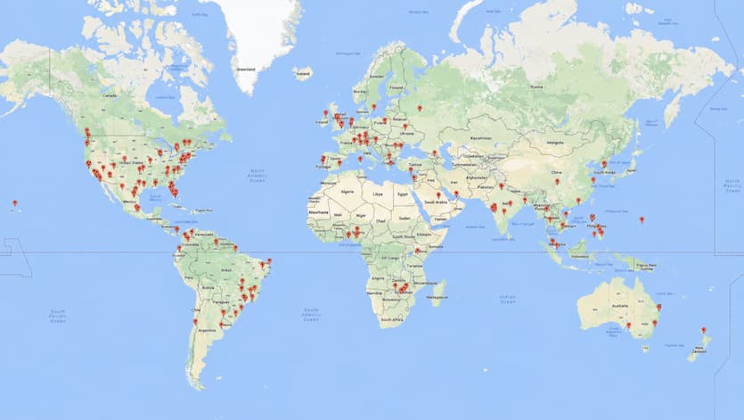 World map marking research regions in North America, Latin America, Europe, West Africa, Southern Africa, and Southeast Asia