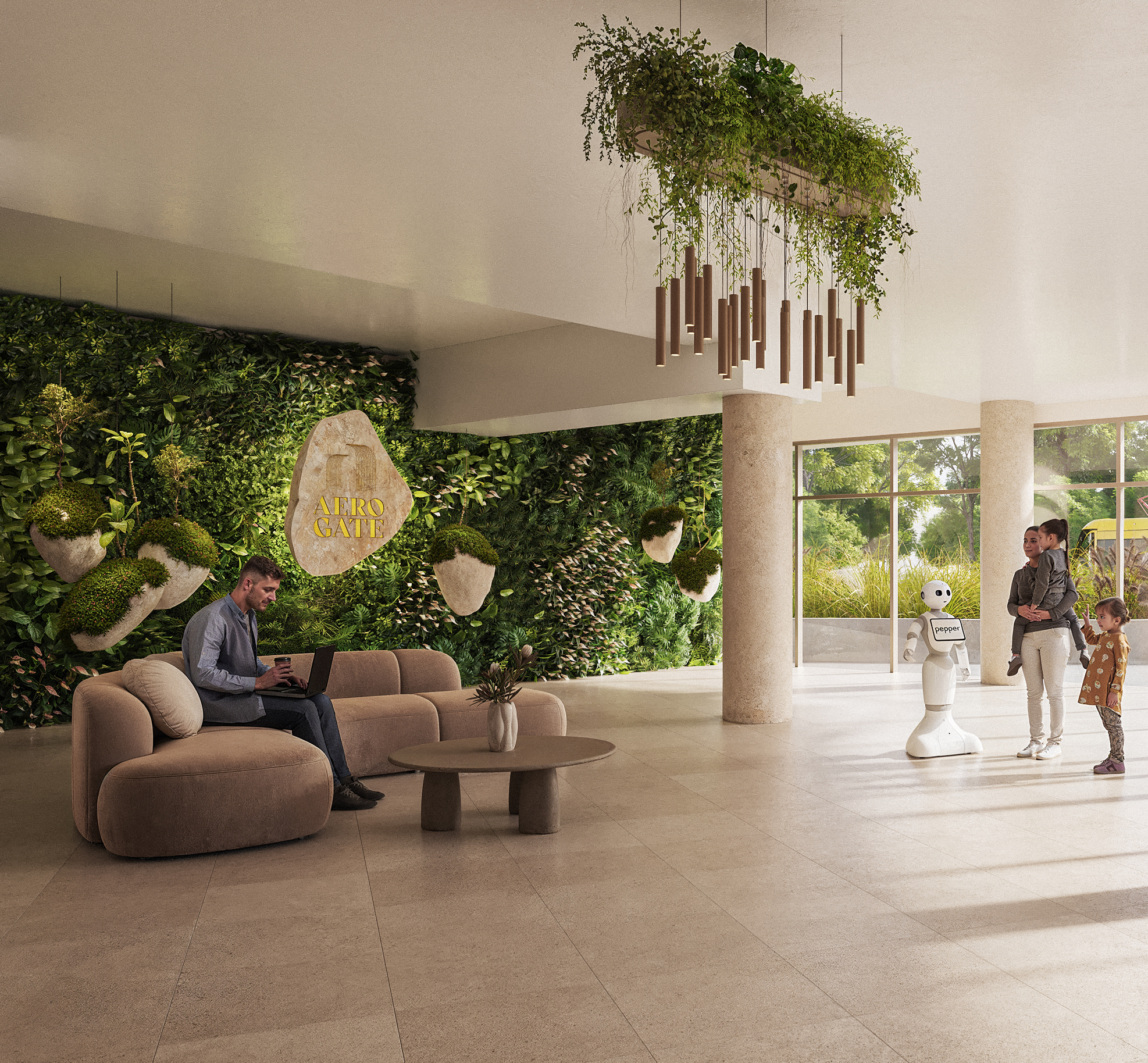Lobby és közösségi tér zöldfallal