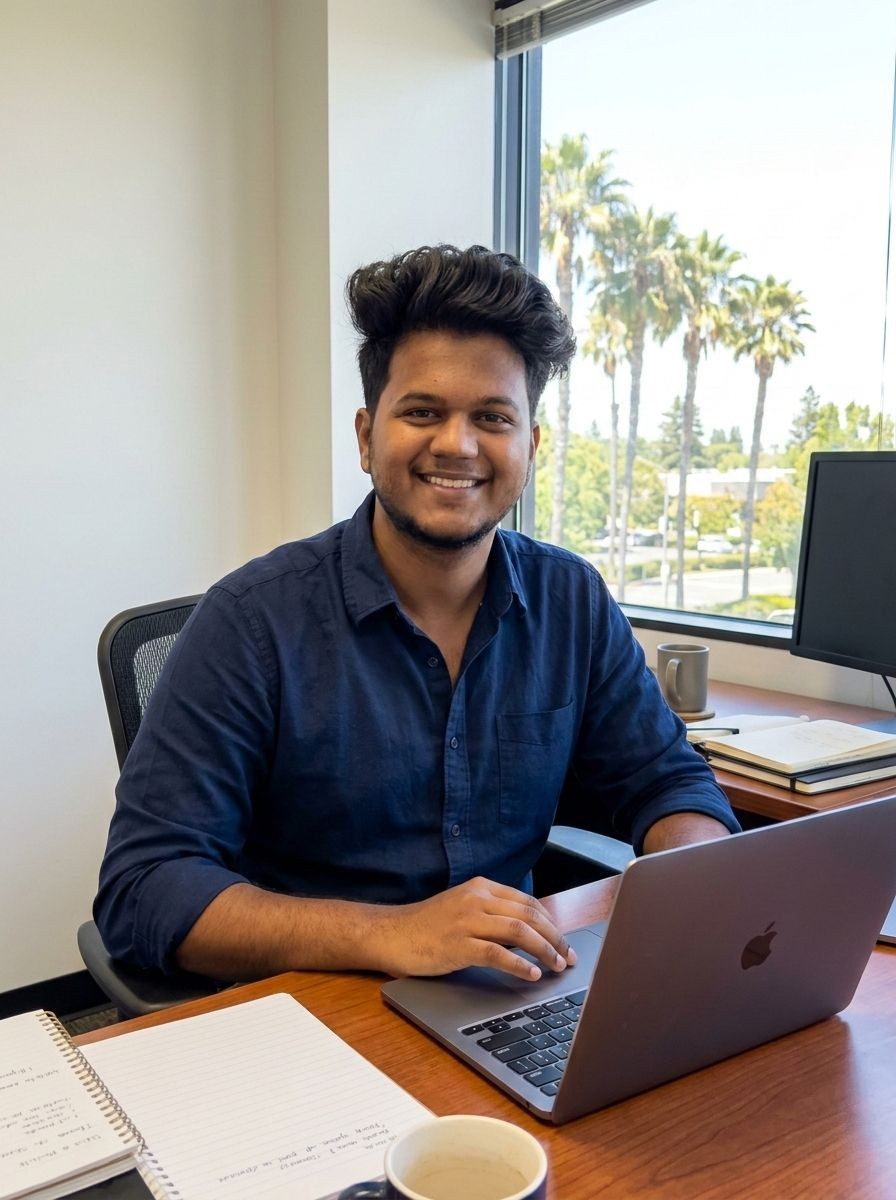 Sang at desk with laptop