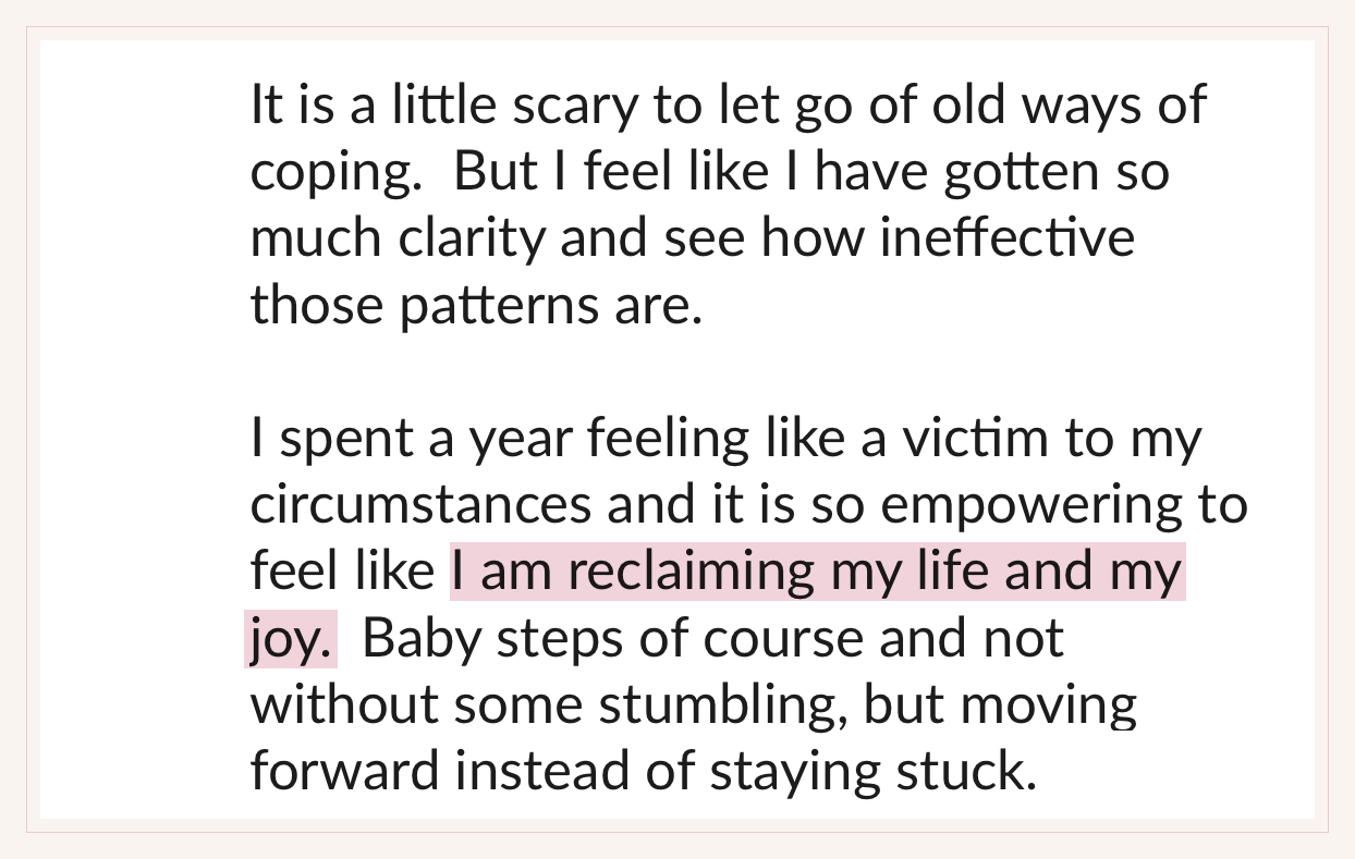 Testimonial about reclaiming joy