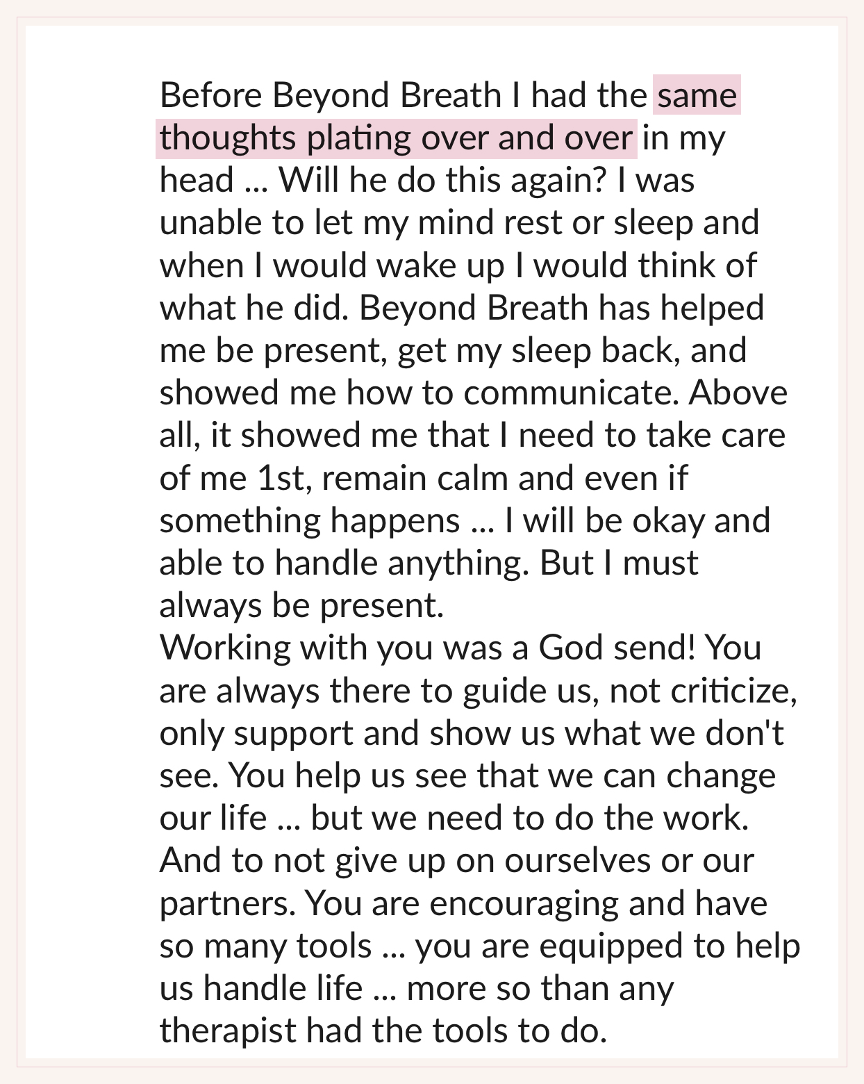 Jenn testimonial about sleep and presence
