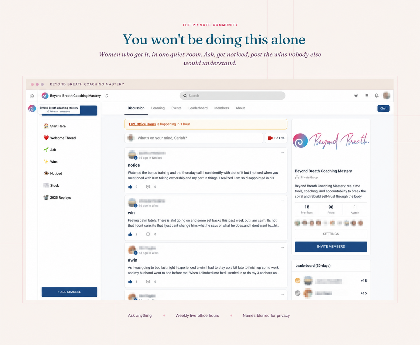 Confidential view of the real Beyond Breath private community