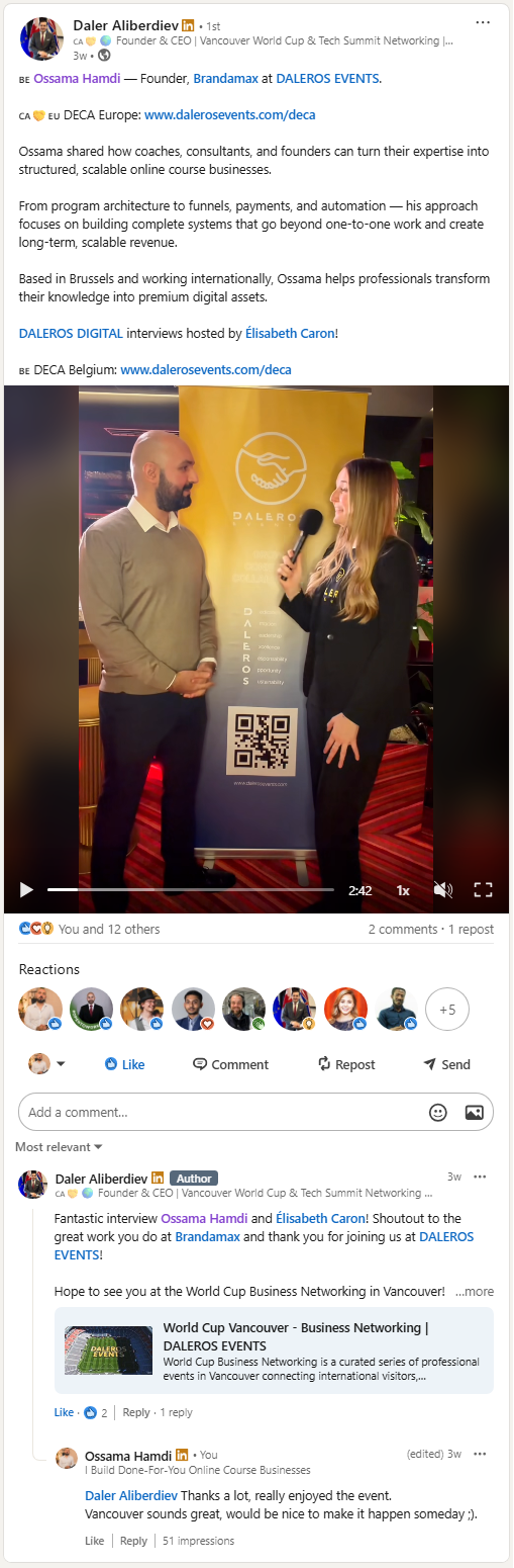 LinkedIn post from Daleros