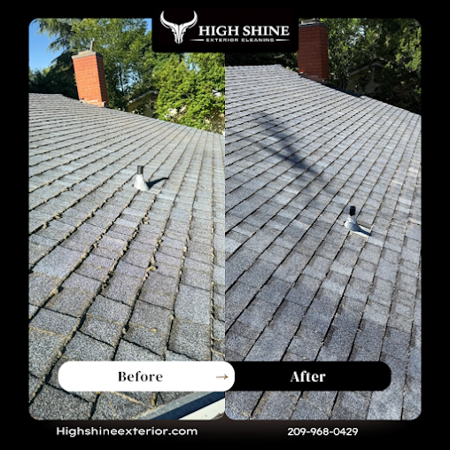 Roof cleaning before and after in Modesto CA