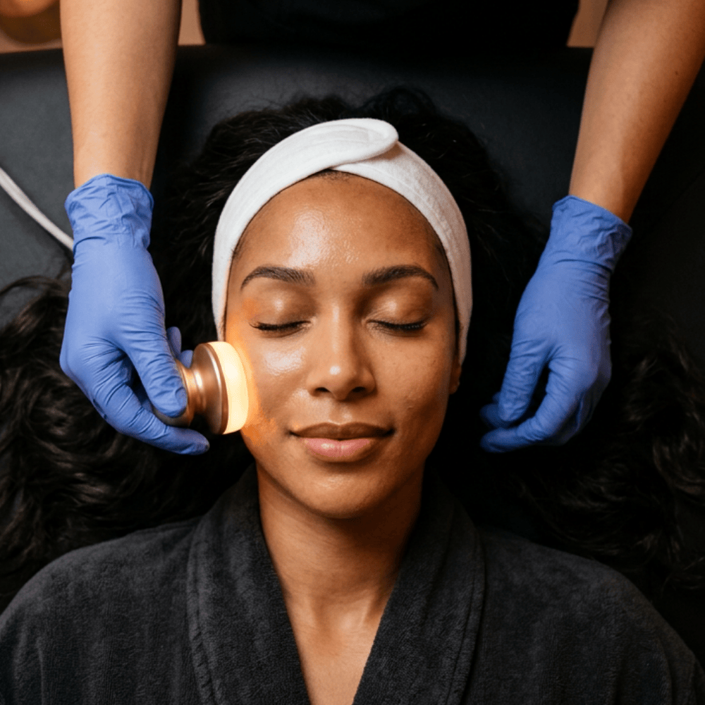 patient receiving facial ultrasound wand treatment