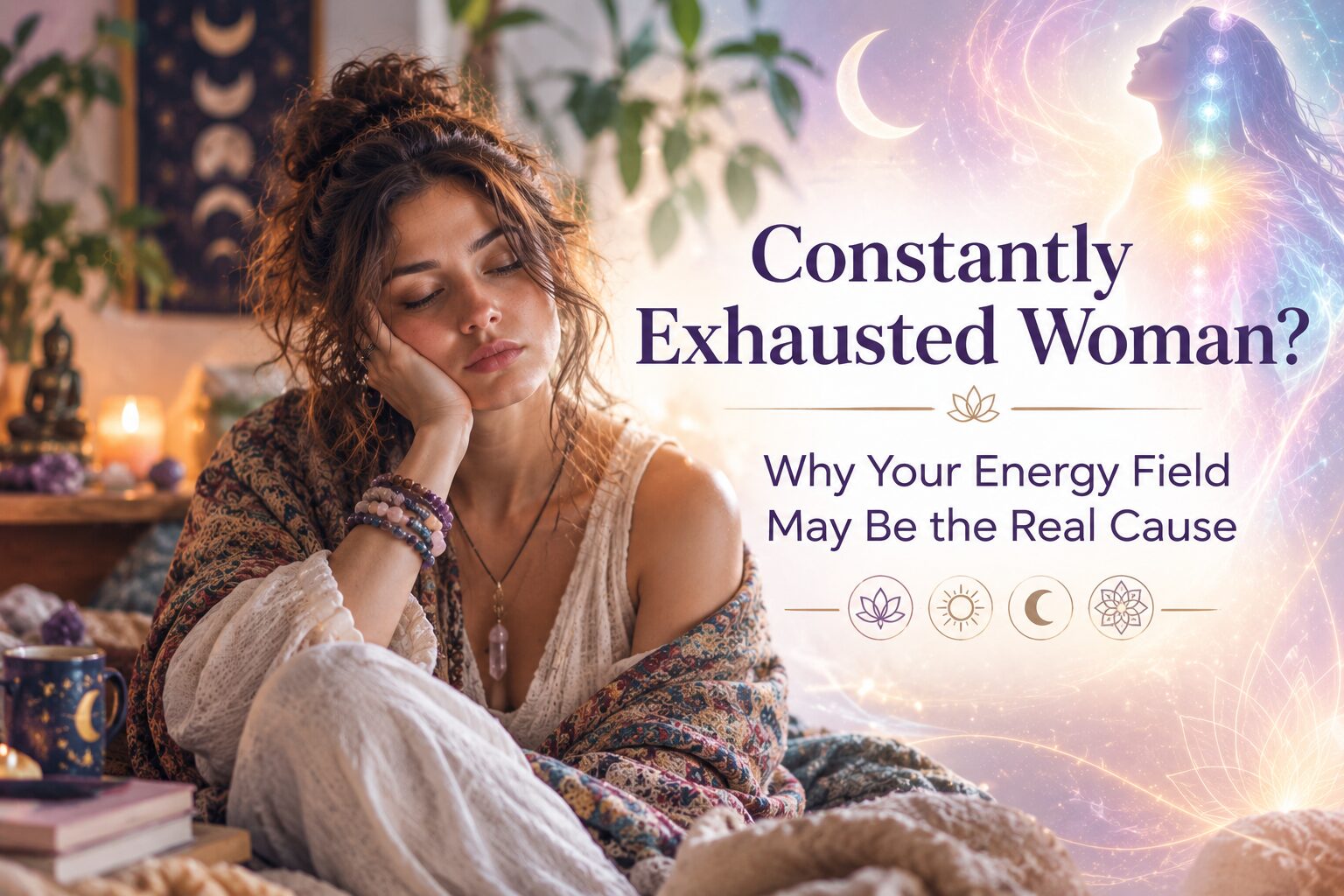 sensitive woman looking drained, energetic field clearing for empaths karolina