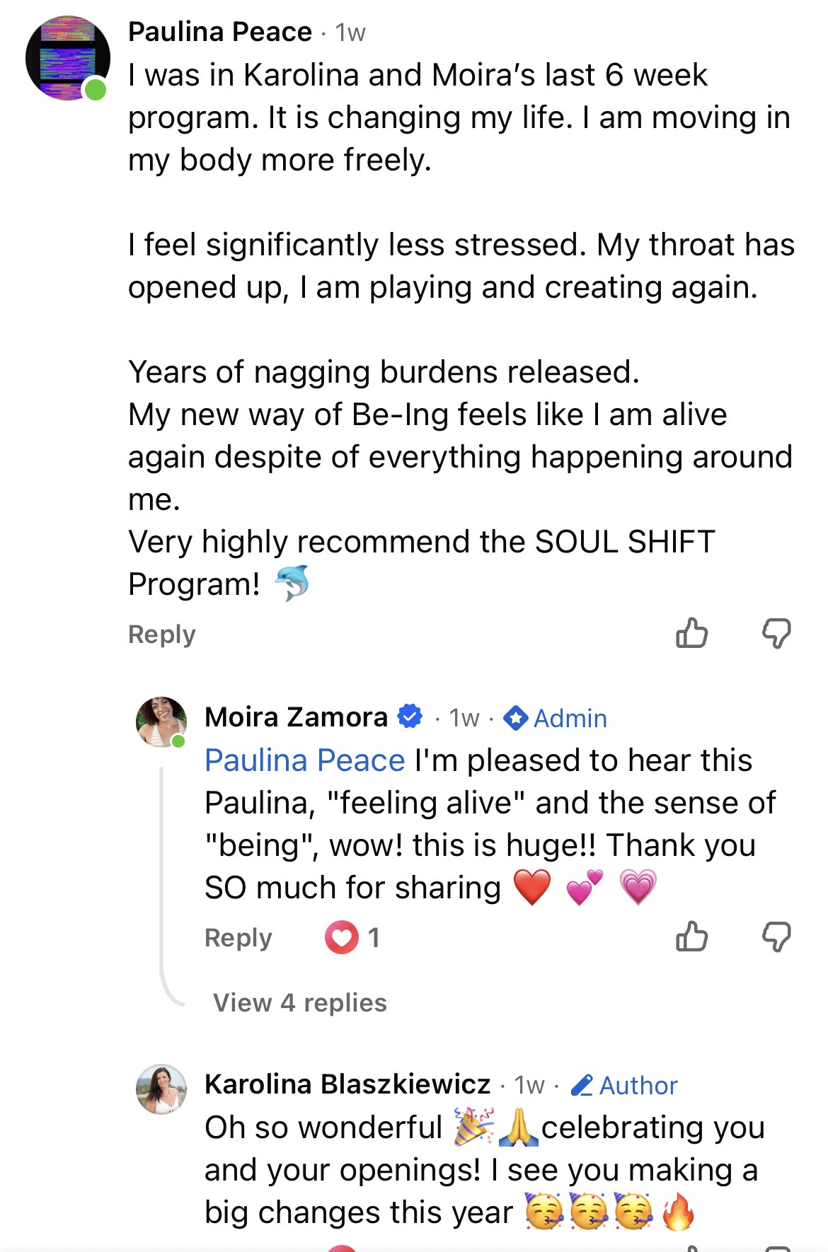 Facebook testimonial: Paulina Peace